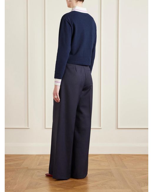 Marni Blue Striped Embroidered Cotton-Piqué Polo Shirt
