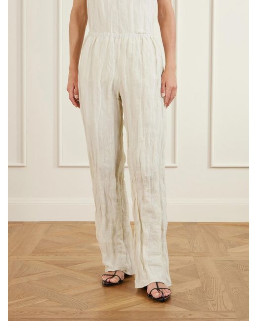 Rohe Natural Crinkled Cotton-Blend Wide-Leg Pants