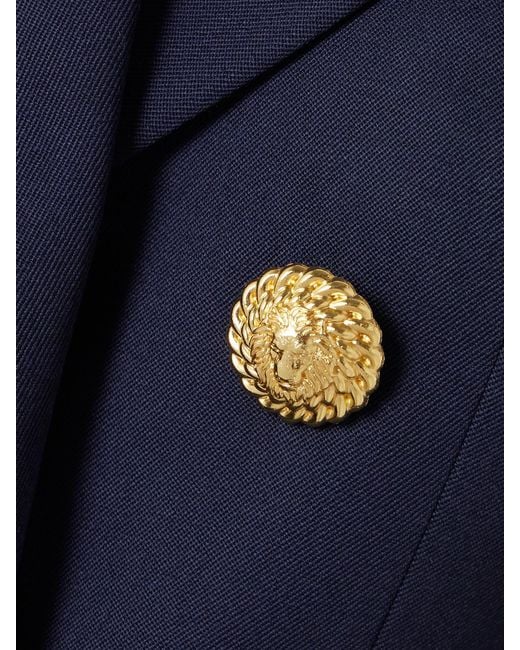 Balmain Blue Double-Breasted Grain De Poudre Wool Blazer