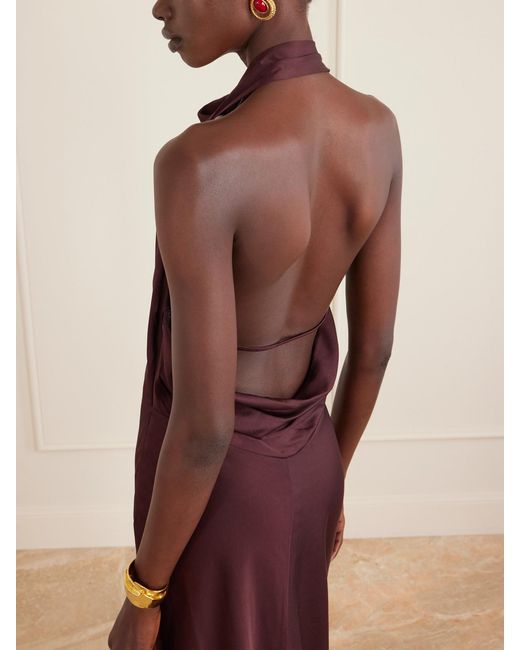 Jonathan Simkhai Purple Reannon Draped Satin Halterneck Gown