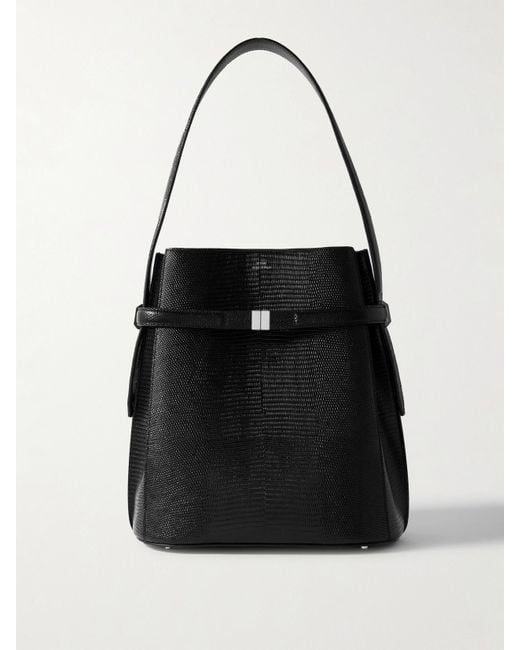 Totême  Black Belted Lizard-Effect Leather Tote