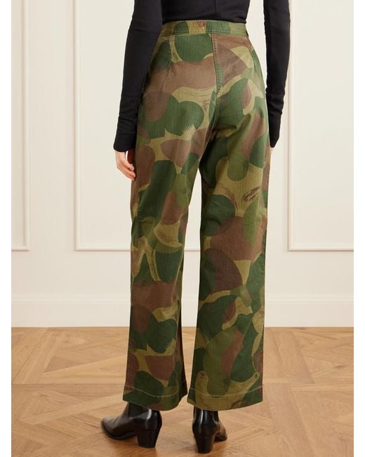 RRL Green Camouflage-Print Cotton Wide-Leg Pants