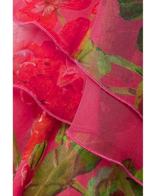 Oscar de la Renta Tiered Ruffled Floral-Print Silk-Chiffon Gown