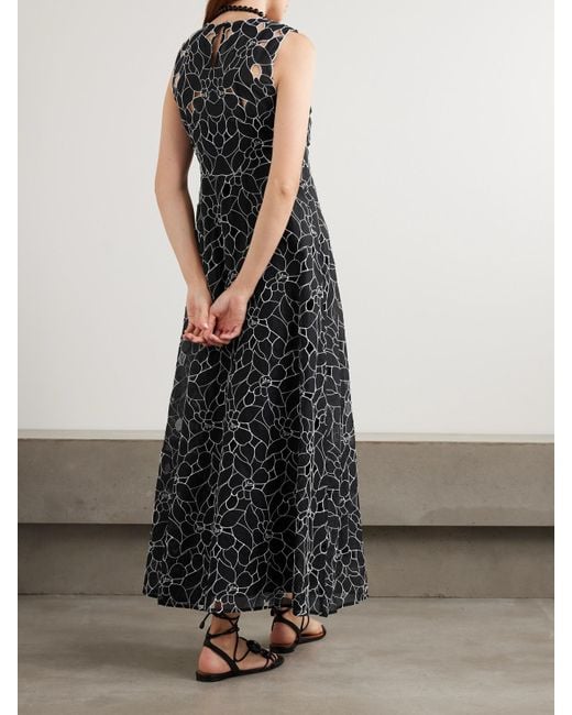 Ulla Johnson Black Kiana Cutout Embroidered Cotton-Organdy Midi Dress