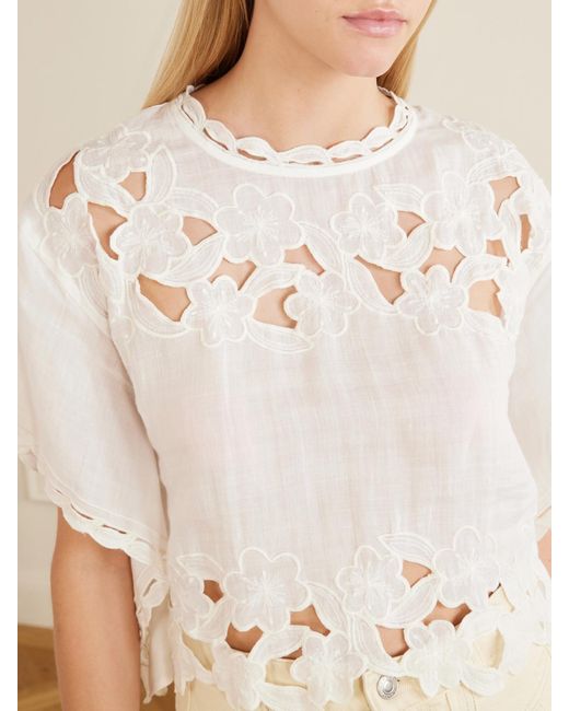 Isabel Marant White Relda Cut-Out Ramie Blouse