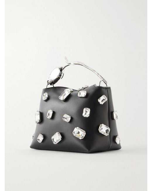 Erdem Black Bloom Mini Crystal-Embellished Leather Clutch