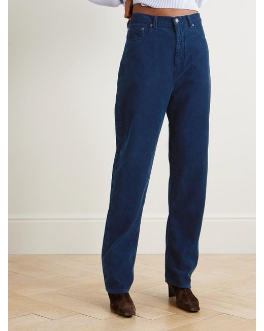Victoria Beckham Blue Cotton-Corduroy Straight-Leg Pants