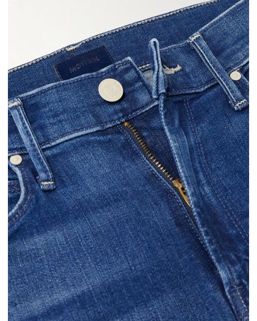 Mother Blue The Dazzler Ankle Frayed Mid-Rise Slim-Leg Jeans