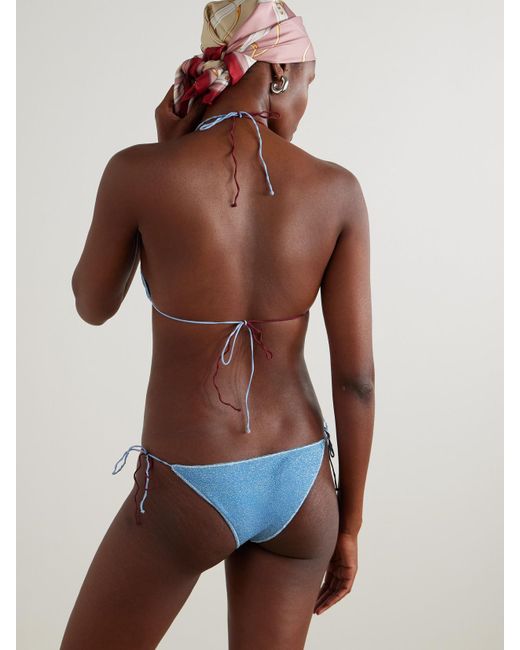 Oseree White Lumière Shell Embellished Two-Tone Metallic Triangle Bikini