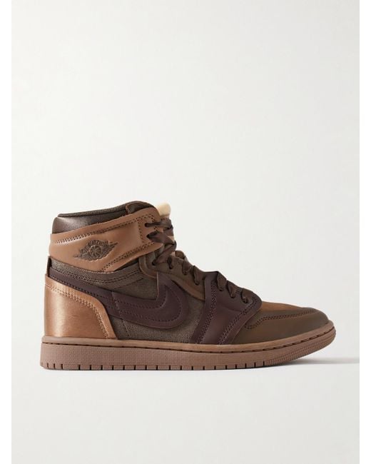 Nike Brown Air Jordan 1 High Satin-Trimmed Leather And Twill Sneakers