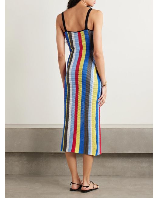Staud Blue Jessica Striped Crocheted Cotton Midi Dress