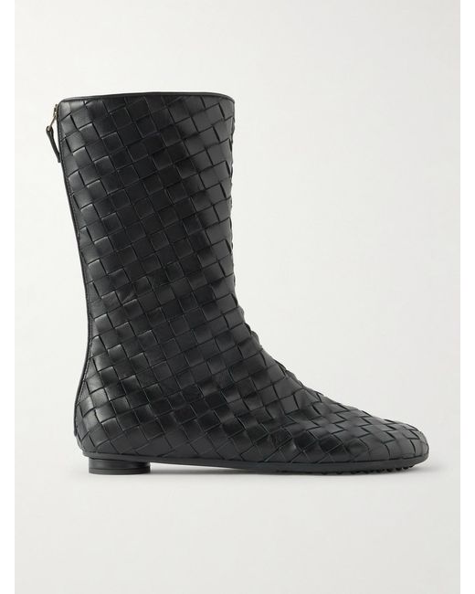 Bottega Veneta Black Atomic Intrecciato Leather Ankle Boots