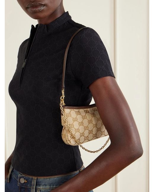 Gucci Natural Gossip Mini Leather-Trimmed Printed Coated-Canvas Shoulder Bag