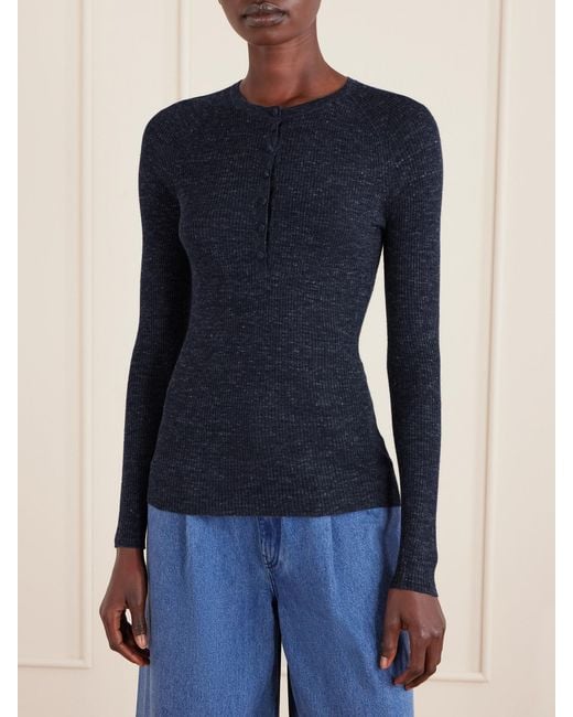 Gabriela Hearst Blue Anges Ribbed Cashmere, Silk And Hemp-Blend Henley Top