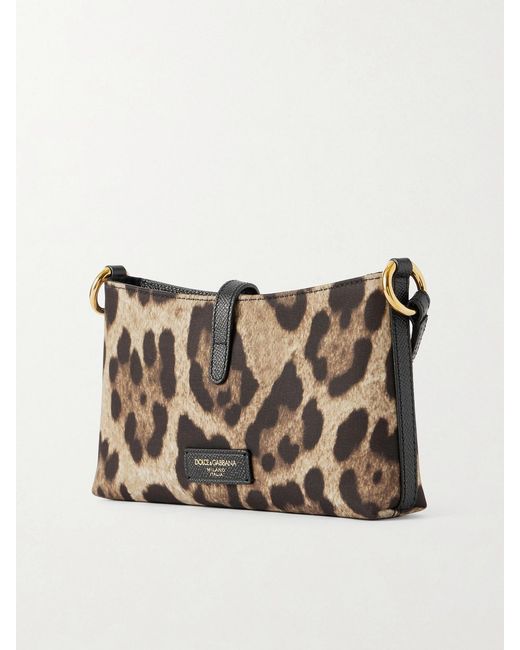 Dolce & Gabbana Natural Lock Leather-Trimmed Leopard-Print Satin-Twill Shoulder Bag