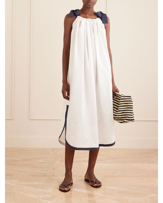 Les Vacances d'Irina White Two-Tone Cotton-Poplin Maxi Dress