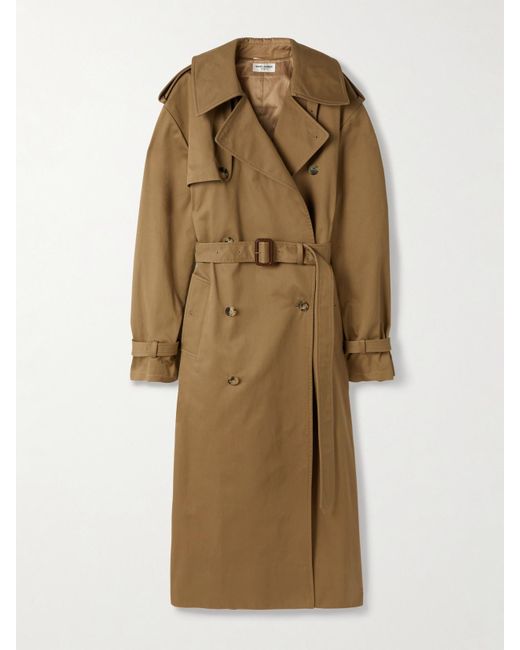 Trench-Coat Oversize En Serge De Coton À Ceinture Saint Laurent en coloris Natural