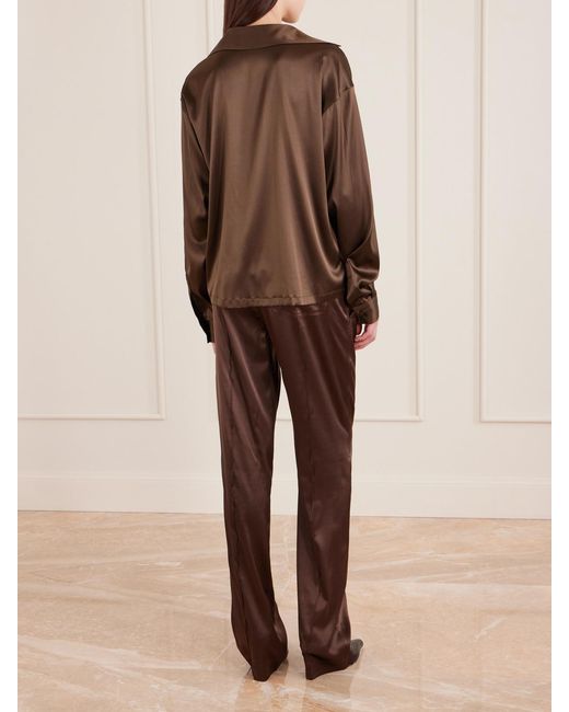 Tom Ford Brown Silk-Blend Satin Blouse