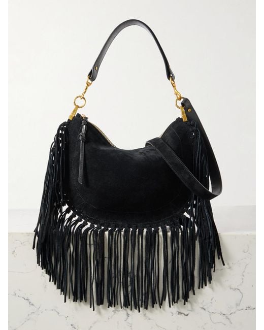 Isabel Marant Black Oskan Soft Schultertasche Aus Veloursleder Mit Fransen