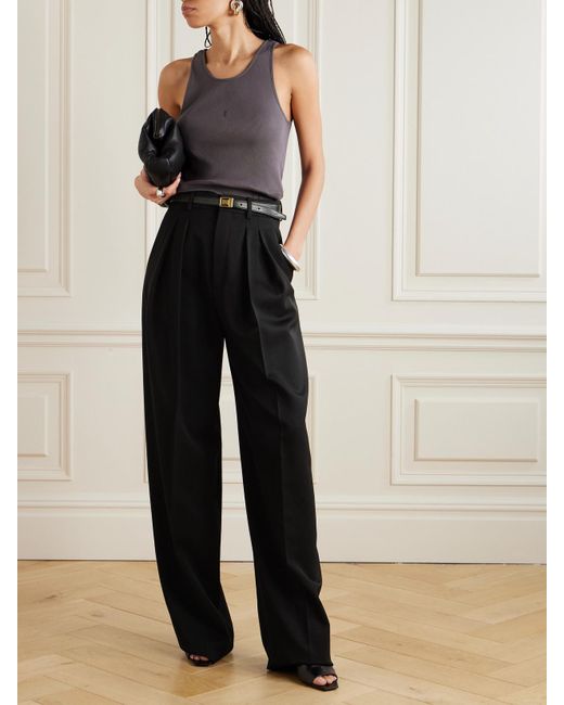 Saint Laurent Black Pleated Wool Wide-Leg Pants