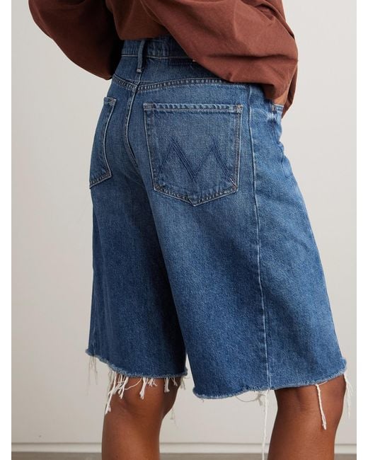 Mother Blue The Half Pipe Bermuda Fray Denim Shorts