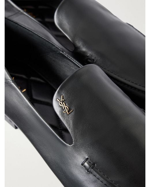 Saint Laurent Black Alain Cassandre-Embellished Leather Loafer
