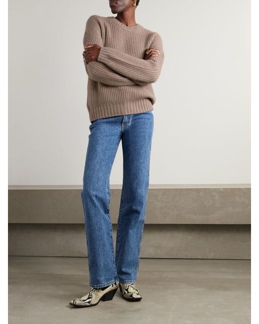 Khaite Natural Manuela Gerippter Kaschmirpullover