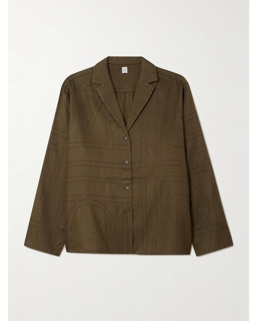 Totême Green Embroidered Modal-Twill Shirt