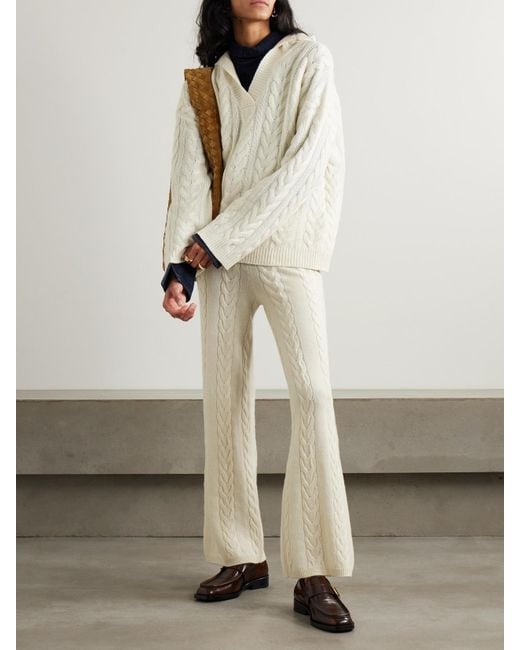 Lisa Yang Natural Dagny Cable-Knit Cashmere Straight-Leg Track Pants