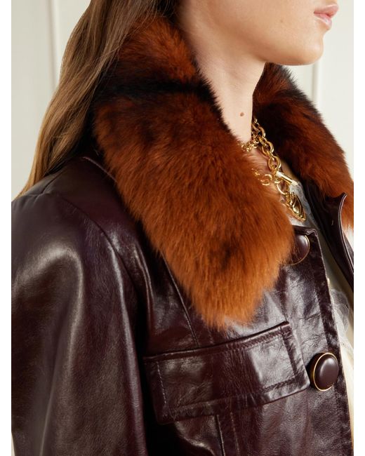 Chloé Brown Cropped Shearling-Trimmed Leather Jacket
