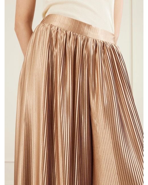 ‎Dima Ayad Natural Metallic Plissé-Satin Wide-Leg Pants