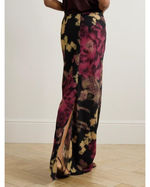 Dries Van Noten Red Floral-Print Crepe Maxi Skirt