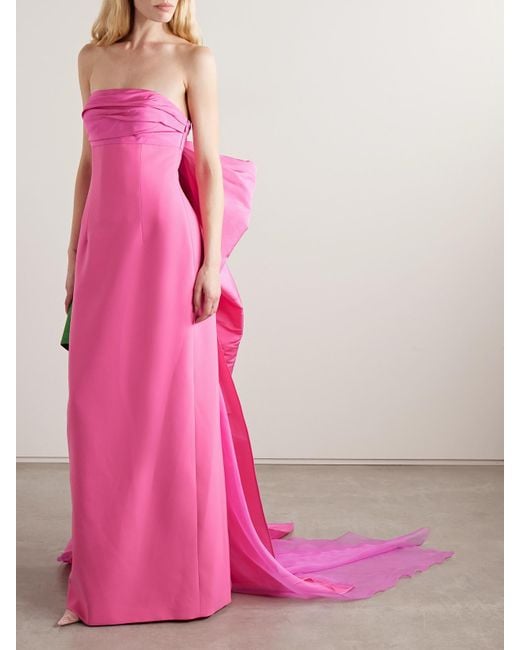 Carolina Herrera Pink Strapless Draped Silk-Organza Trimmed Taffeta Gown