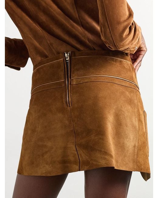 Tom Ford Brown Belted Layered Suede Mini Skirt