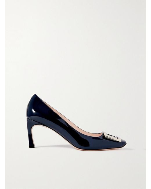 Roger Vivier Blue Belle Vivier Trompette 70 Buckled Patent-Leather Pumps