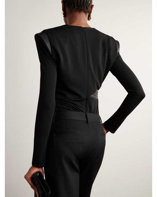 Body Effet Cache-Cœur En Jersey Crêpe À Finitions En Cuir Versace en coloris Black