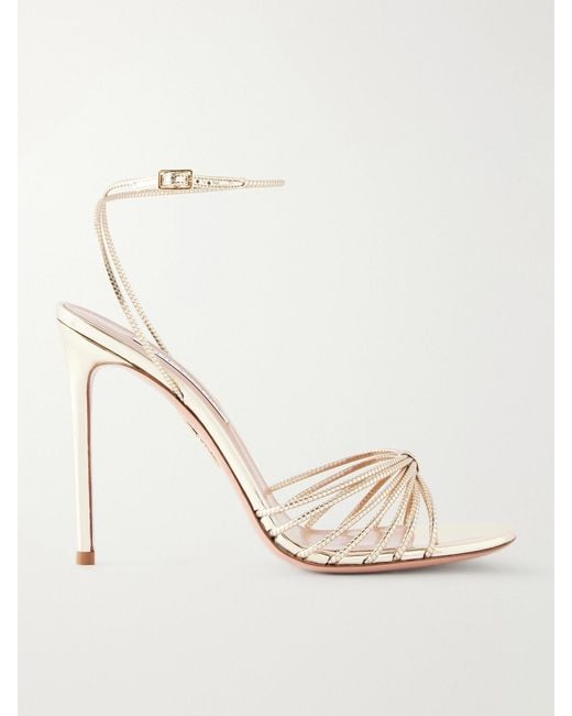 Aquazzura Natural Anima 105 Mirrored Metallic Leather Sandals