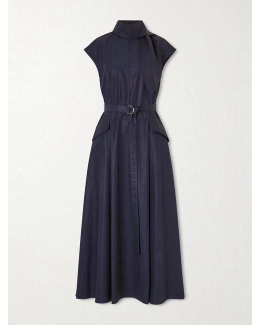 Adam Lippes Blue Akane Belted Tie-Detailed Cotton-Poplin Maxi Dress