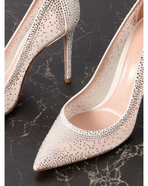 Gianvito Rossi Natural Rania 85 Crystal-Embellished Suede-Trimmed Organza Pumps