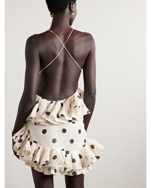 Zimmermann Natural Crush Ruffled Polka-Dot Linen And Silk-Blend Organza Mini Dress