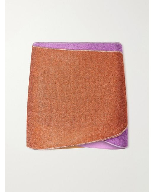 Oseree Pink Lumière Double Metallic Lurex Mini Skirt