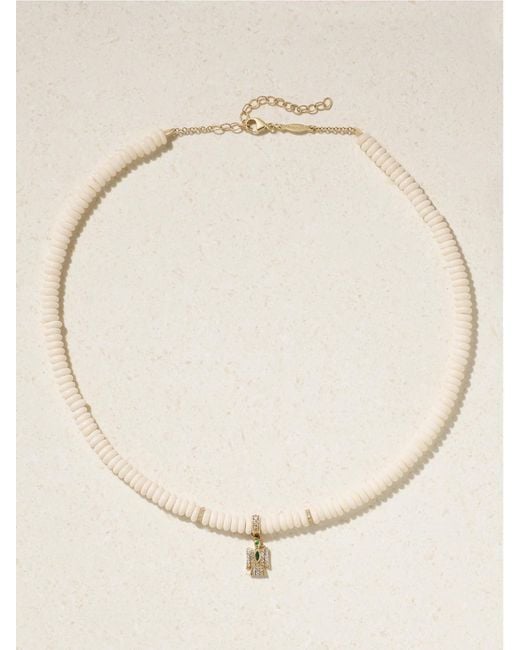 Jacquie Aiche Natural Thunderbird 14-Karat, Bone, Diamond And Emerald Necklace