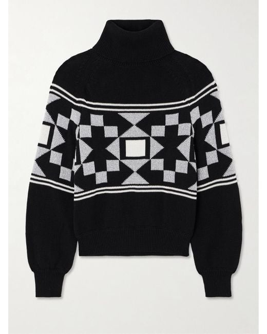 High Sport Black Lara Intarsia-Knit Metallic Cotton-Blend Turtleneck Sweater