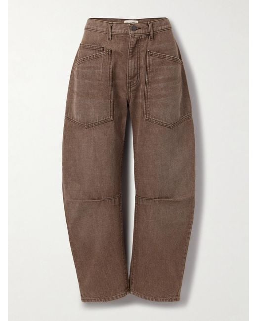 Nili Lotan Brown Shon Mid-Rise Barrel-Leg Jeans