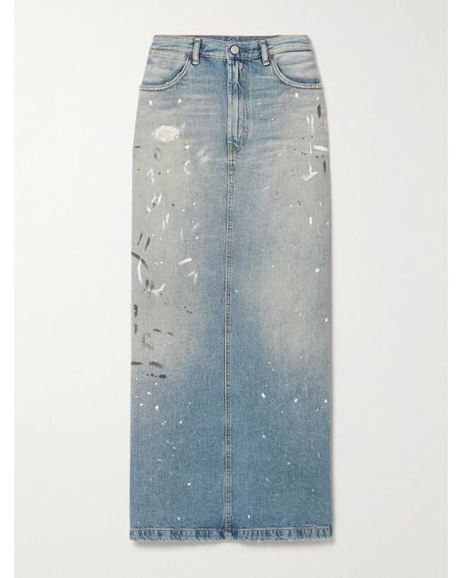 Acne Blue Paint-Splattered Denim Maxi Skirt
