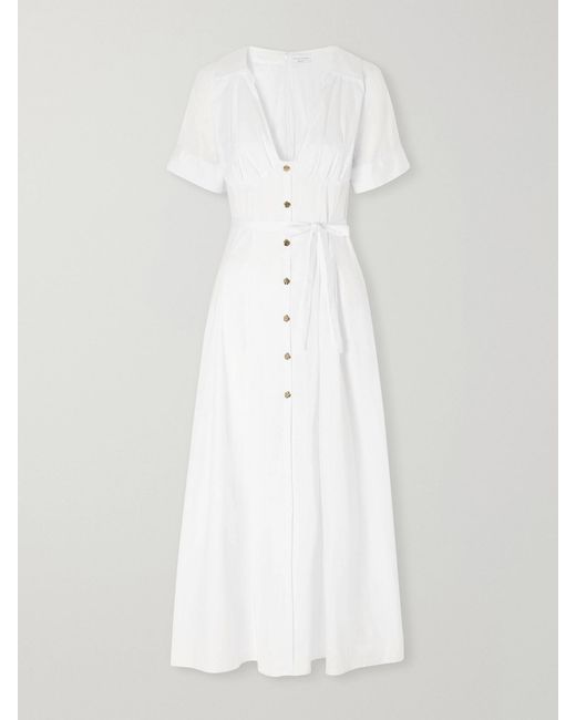 Violante Nessi White Abramovic Gathered Cotton-Blend Poplin Midi Dress