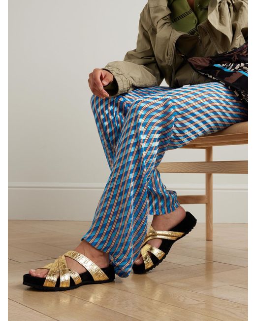 Dries Van Noten Black Metallic Croc-Effect Leather Sandals