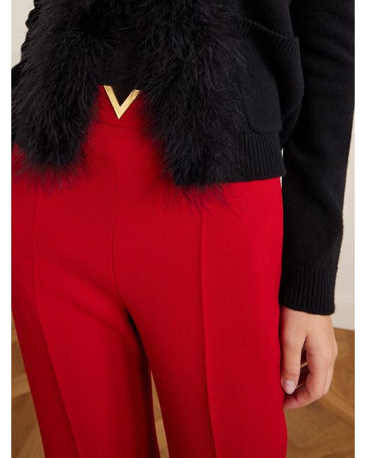 Valentino Garavani Red Embellished Wool Straight-Leg Pants