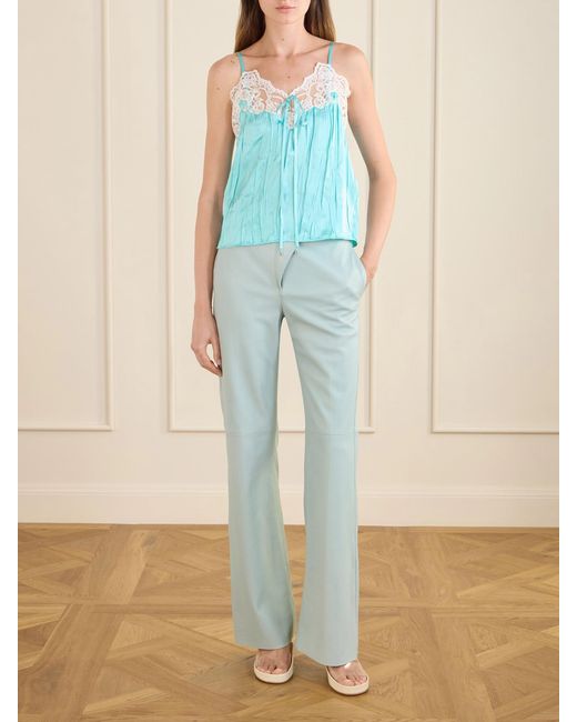 Chloé Blue High-Rise Paneled Leather Straight-Leg Pants