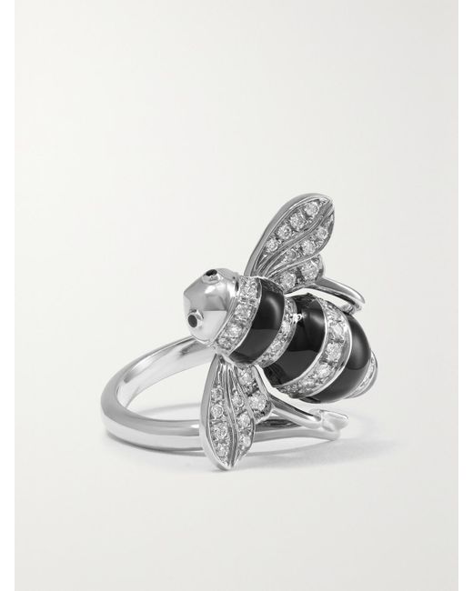 Sabbadini White Baby Bee 18-Karat, Lacquer And Diamond Ring